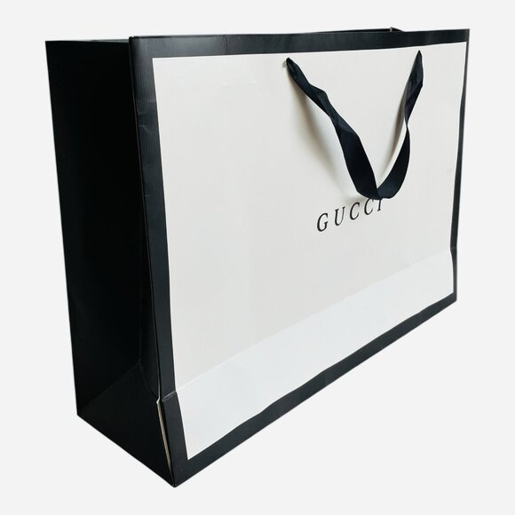 Authentic Gucci White Black Paper Shopping Gift Bag Large Ribbon Handles - Picture 2 of 3